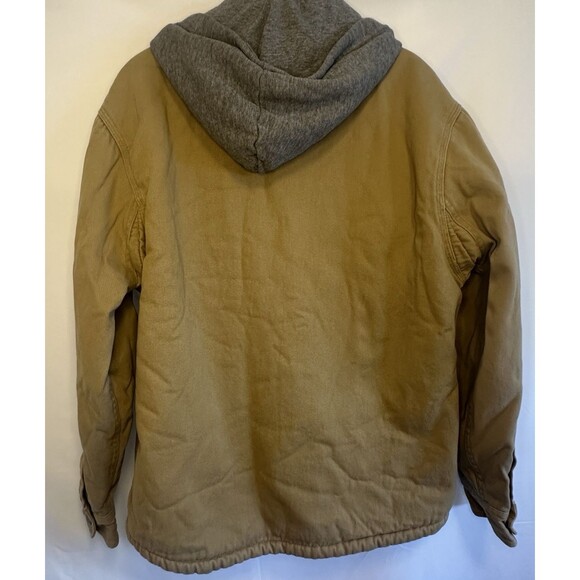 Jachs NY Men's Jacket Color Tan Size M Chore Utility Barn Coat Hood Snap Front - Picture 4 of 13
